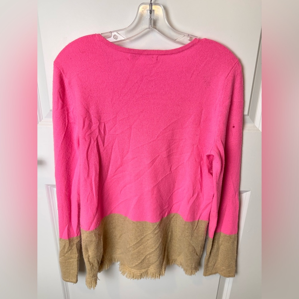 Lilly Pulitzer 100%‎ Cashmere Colorblock Sweater Pink & Camel Women’s M FLAW - Picture 6 of 8